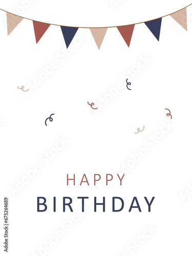 Happy birthday, birthday party flags on white background.