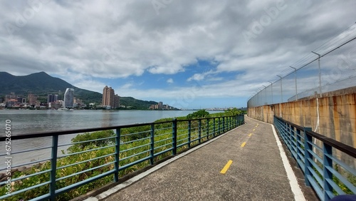 A bicycle lane along the coast (Tamsui, Taiwan)