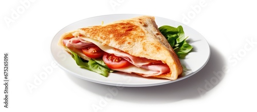 The isolated white background highlights the healthy pink chicken meat on the breakfast plate making it a delicious and nutritious sandwich option for a meal or snack