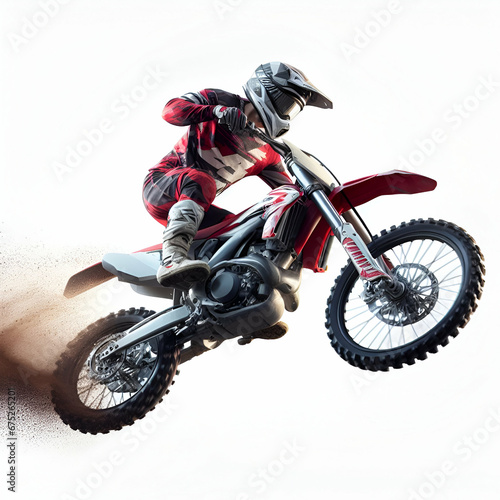 Motocross rider on a motorcycle isolated on white background 