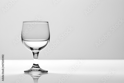 A simple glass with light and water on a white background.