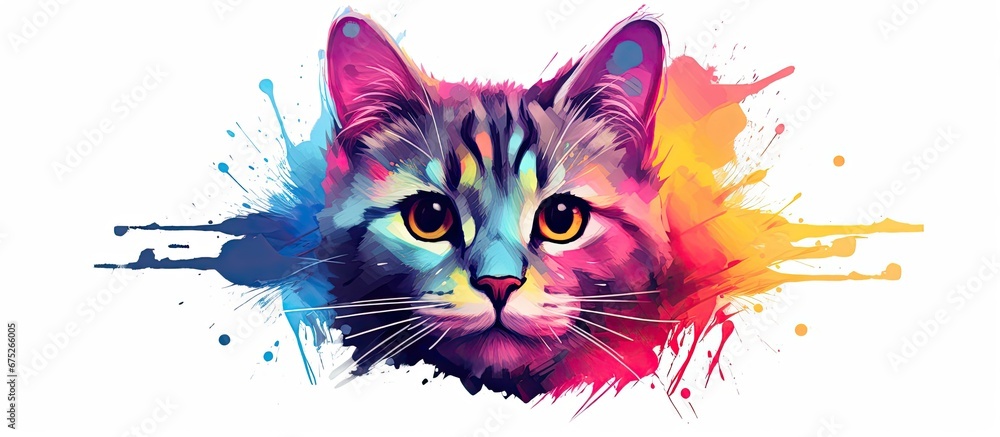 The creative and colorful design of the artwork depicts a cute cat in a funny and cute illustration showcasing the artist s talent in graphic drawing and bringing joy to pet lovers who appre - obrazy, fototapety, plakaty 
