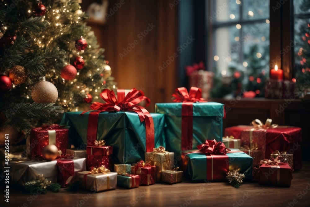Christmas background with christmas gifts decoration