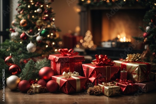 Christmas background with christmas gifts decoration © Roman