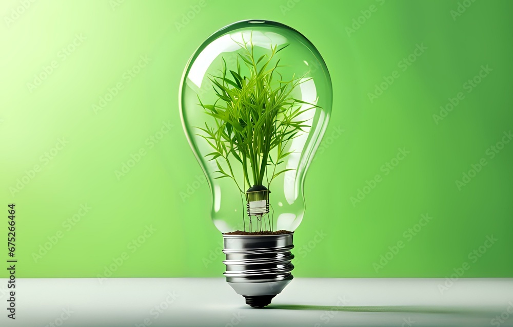 A light bulb with plants and leaves, symbolizing eco-friendliness and sustainability concept. Green innovative idea. Eco energy lightbulb symbol. Renewable clean energy. A light bulb with plants and leaves, symbolizing eco-friendliness and sustainability concept. Green innovative idea. Eco energy lightbulb symbol. Renewable clean energy.