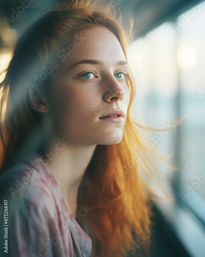 portrait nostalgique et rêveur d'une jeune fille en gros plan photo