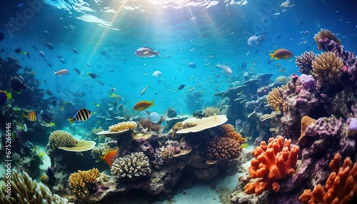 Vibrant Coral Reef Life  Tropical Underwater Fishes in an Aquarium Oceanarium Panorama for Snorkel and Diving Enthusiasts