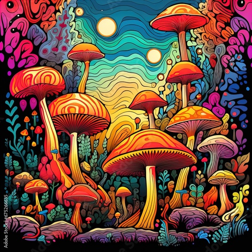 Psychedelic mushrooms. Great for packaging, posters, chocolate wraps, gummies pouch, events and more.
