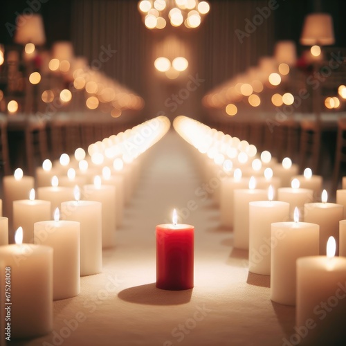 burning white candles with one red candle background for social media proects 