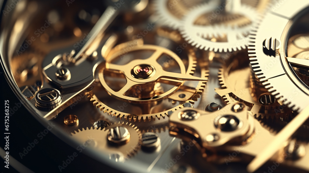 Gears and cogs in clockwork watch mechanism Craft - obrazy, fototapety, plakaty 