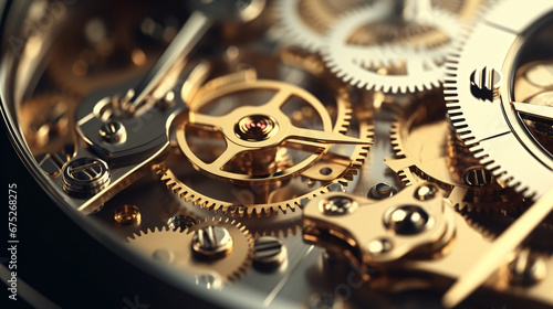 Gears and cogs in clockwork watch mechanism Craft photo