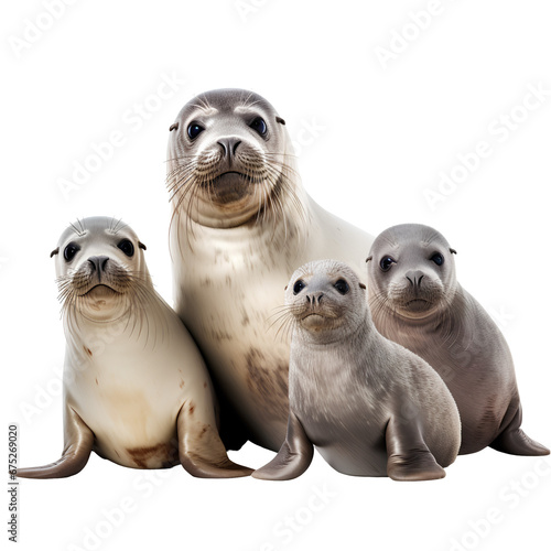 Cute seal family on transparent background PNG. Seal conservation concept. © I LOVE PNG