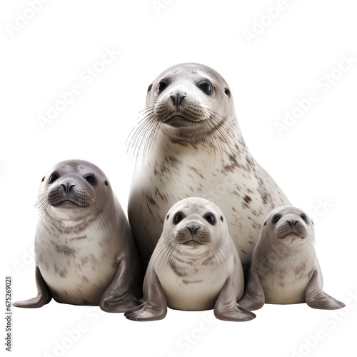 Cute seal family on transparent background PNG. Seal conservation concept. © I LOVE PNG
