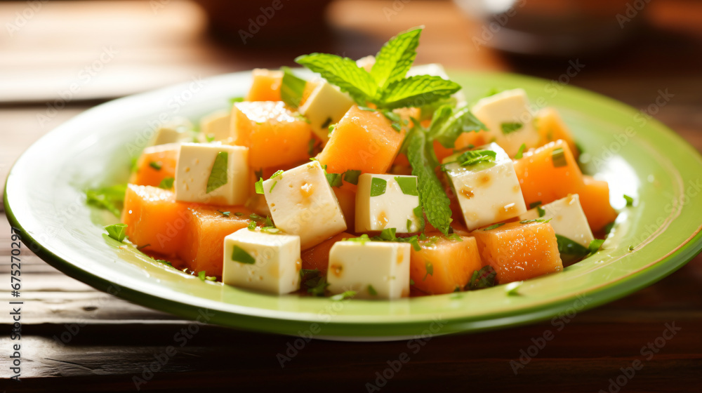 Tofu and melon salad