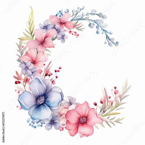 Watercolor letter C decorated with colorful flowers