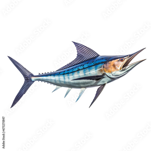 Marin fish on transparent background PNG. Sport fishing concept.