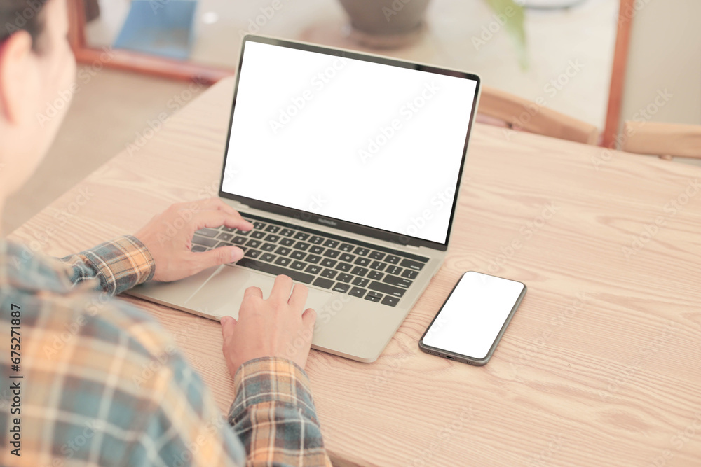 computer screen,cell phone blank mockup.hand woman work using laptop texting mobile.white background for advertising,contact business search information on desk in cafe.marketing,design computer screen,cell phone blank mockup.hand woman work using laptop texting mobile.white background for advertising,contact business search information on desk in cafe.marketing,design
