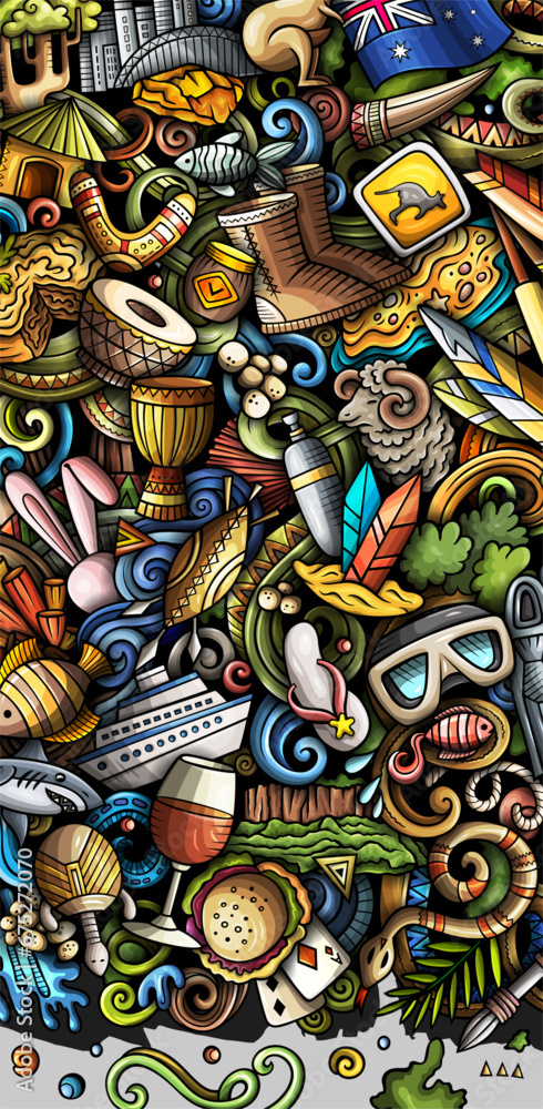Cartoon vector doodle Australian background Cartoon vector doodle Australian background