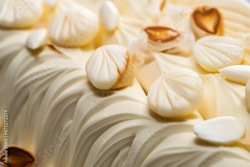Luxury  fine white chocolate with almonds on a plate close up