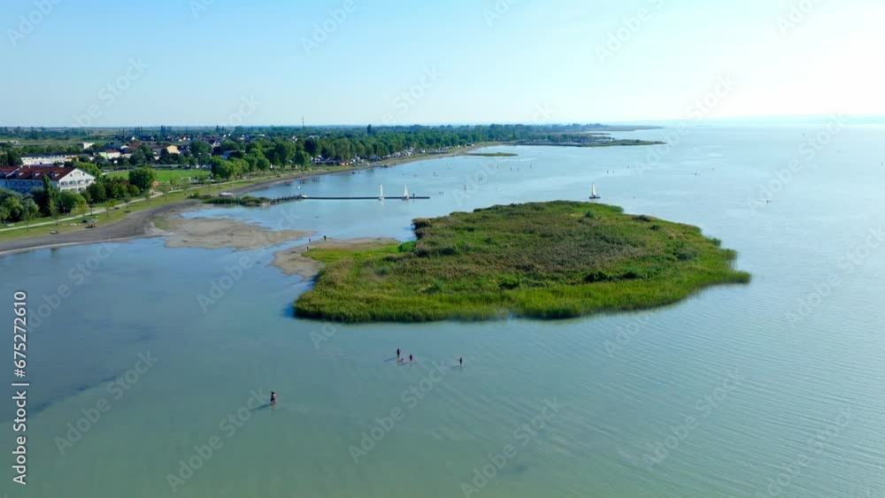 Aerial View Of Green Swamp And Sailing Boats In Lake Neusiedl, Neusiedl am See, Austria. Aerial View Of Green Swamp And Sailing Boats In Lake Neusiedl, Neusiedl am See, Austria.