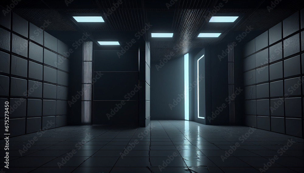 Background of an empty dark room with a modern futuristic sci-fi theme. Background of an empty dark room with a modern futuristic sci-fi theme.