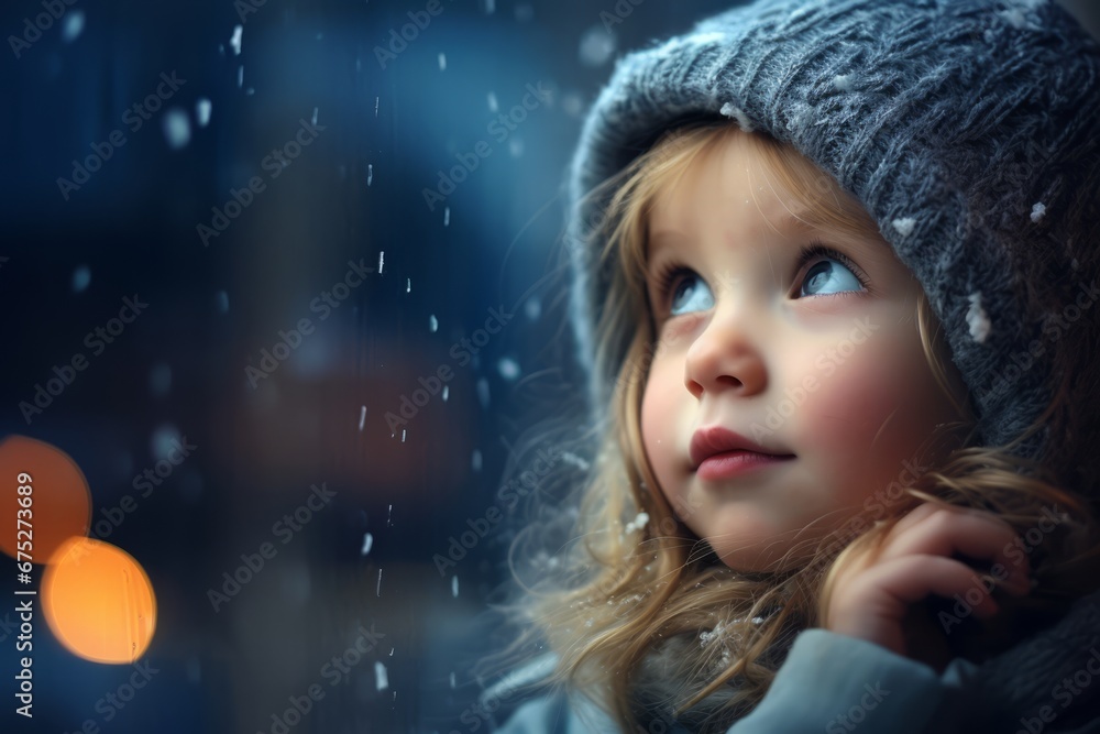 A Magical Snapshot of a Child's Wonderment as They Peer Through a Frosty Window on Christmas Eve A Magical Snapshot of a Child's Wonderment as They Peer Through a Frosty Window on Christmas Eve
