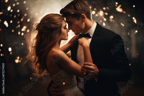 New Year s Eve Love Story  A Dancing Couple with Emphasis on Their Joined Hands