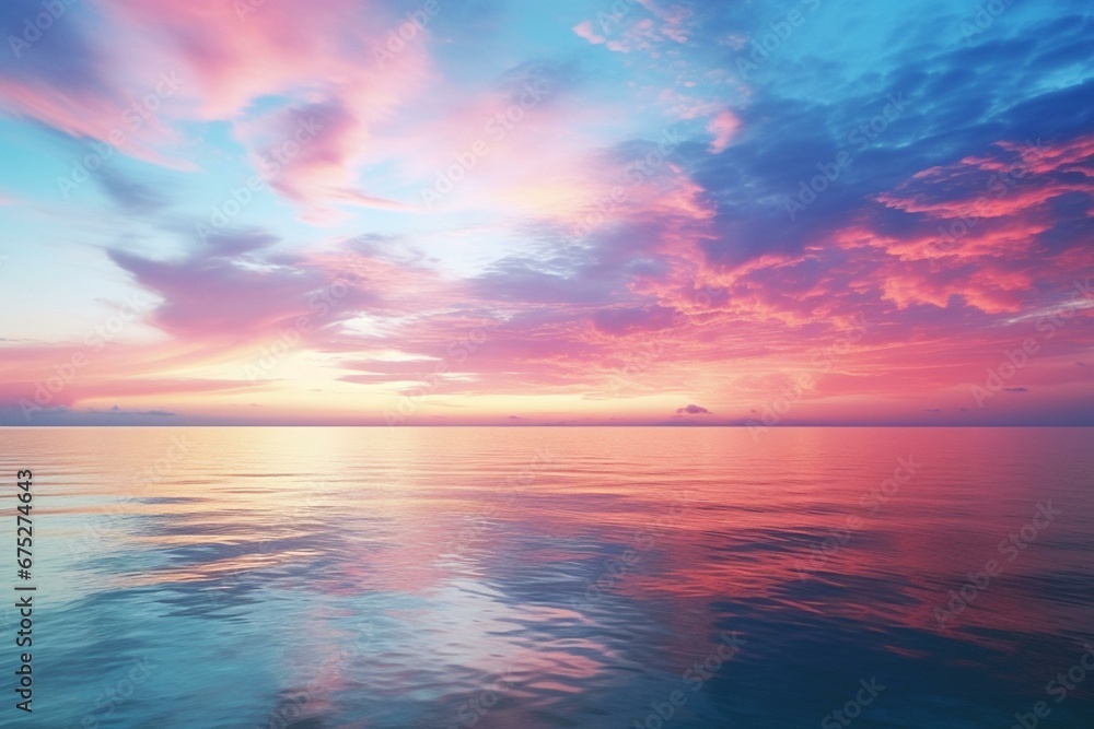 beautiful dusk sky above serene sea line. Generative AI