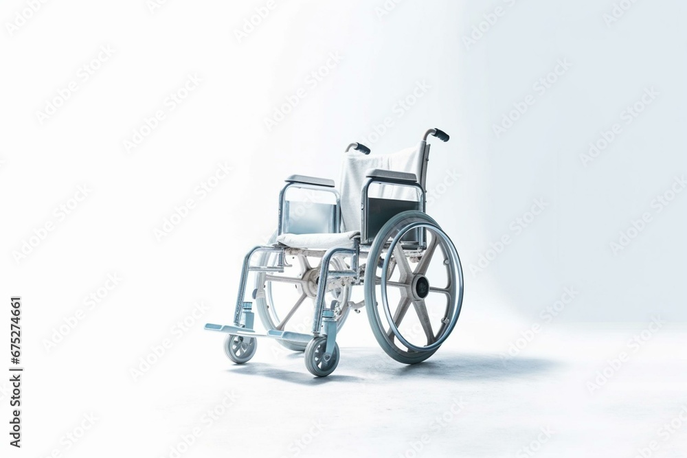 White wheelchair on a white background for disabled individuals. Generative AI