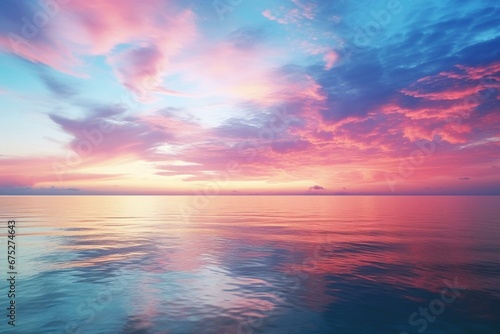 beautiful dusk sky above serene sea line. Generative AI © Calantha