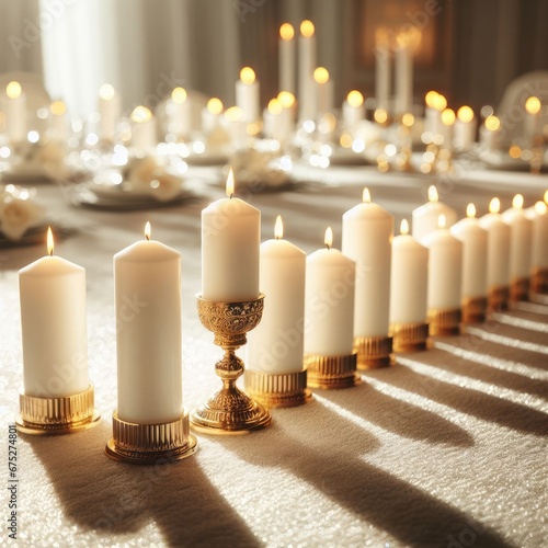 white candles in church background for social media banners