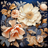 Symphony of Elegance: A Golden Floral Design on a Blue Canvas