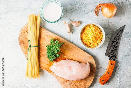 Raw Ingredients for Creamy Pasta