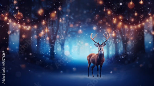 Christmas deer in a fairy forest.