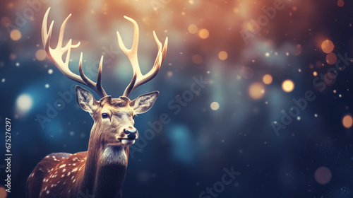  Deer with bokeh lights in the background. © Анастасия Козырева