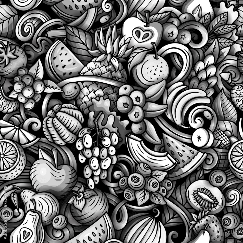 Cartoon doodles Fruits seamless pattern