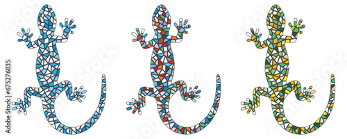Beautiful colourful set of mosaic lizards isolated on white background. Vector illustration © Albina