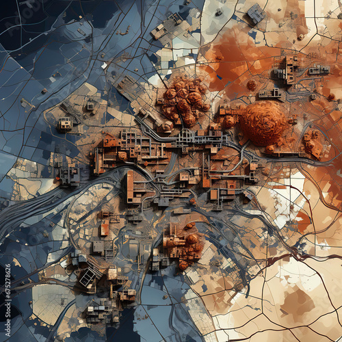 Urban Tapestry: Aerial View of a City and its Surrounding Landscape
