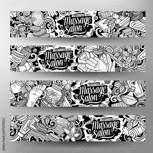 Massage cartoon doodle banners set