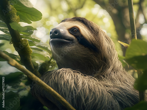 Gentle Giant Sloth in Rainforest Canopy, wildlife, Generative AI