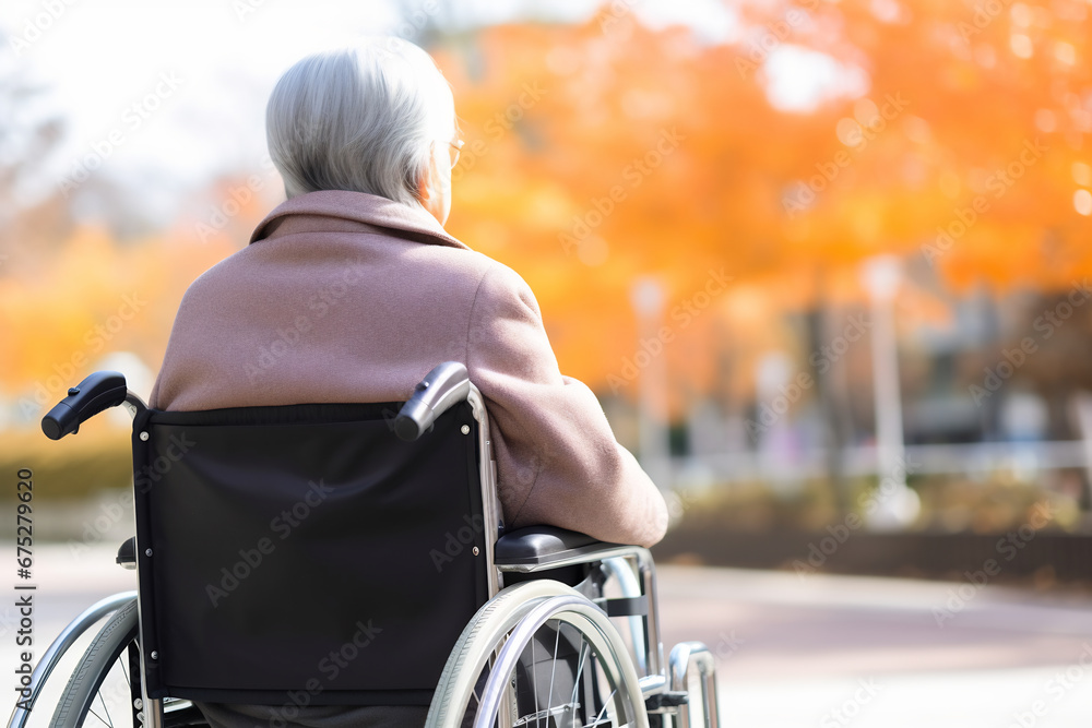 Close up of older woman sitting in wheelchair taken care of in hospital, older people disability rehab healthcare concept, elderly healthcare concept Close up of older woman sitting in wheelchair taken care of in hospital, older people disability rehab healthcare concept, elderly healthcare concept