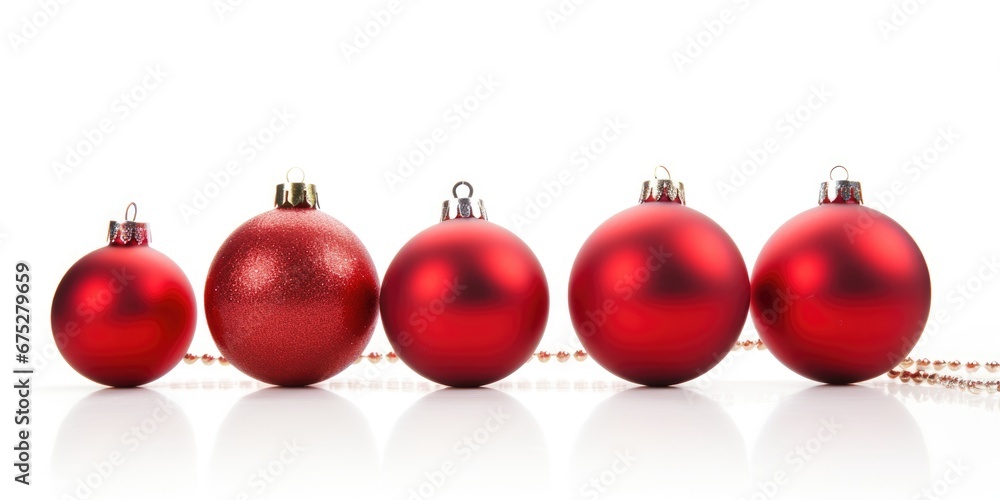 Red baubles - Christmas ornaments - Xmas decoration - White Background Red baubles - Christmas ornaments - Xmas decoration - White Background