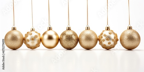 Golden baubles - Christmas ornaments - Xmas decoration - White Background photo