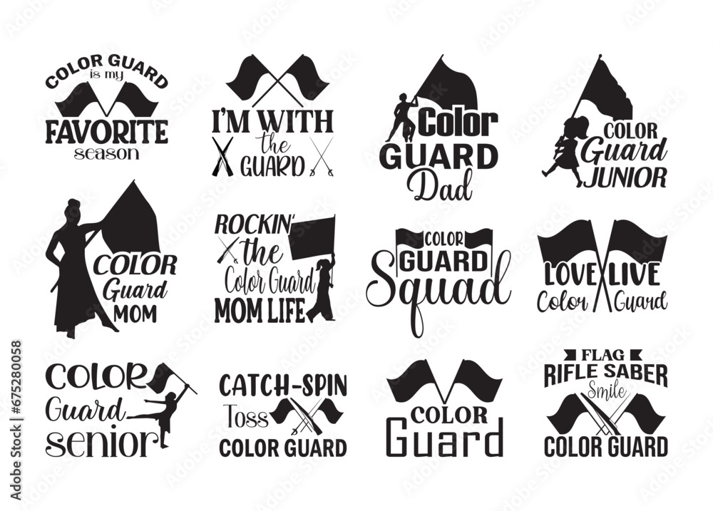 Color Guard vector bundle, Color Guard clipart, Color Guard silhouette.	
