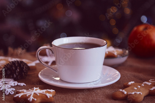 Wallpaper Mural White coffee cup close up, template among handmade cookies Torontodigital.ca