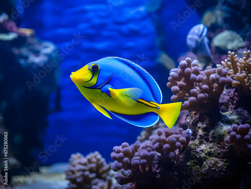 Vibrant Blue Tang Fish in Coral Reef, wildlife, Generative AI
