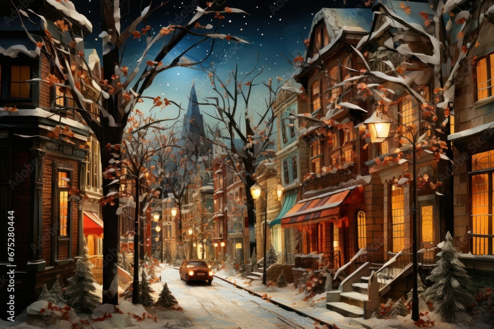 Naklejka premium Urban Winter Scenes - Generative AI