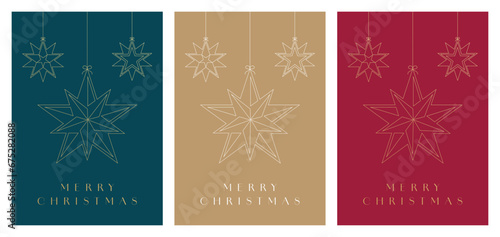 Christmas Card Design Template Set. Merry Christmas Greeting Card With Festive Star Decoration. 