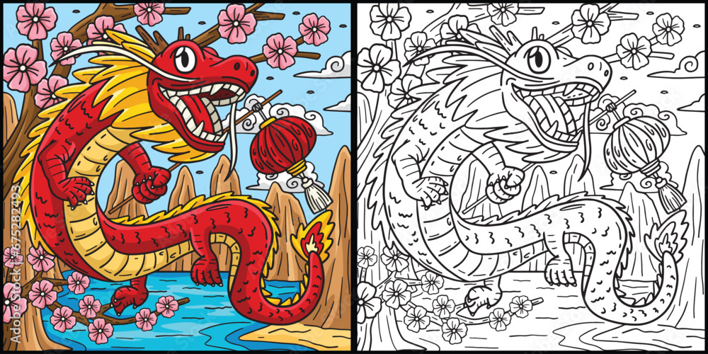Year of the Dragon Holding Lantern Illustration