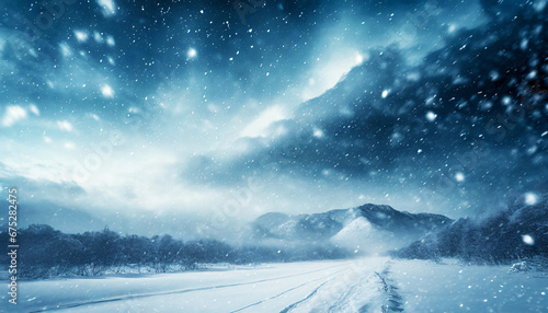 Tempête de neige dans un paysage d'hiver. Blizzard dans un ciel nuageux hivernal. © JeromeCronenberger